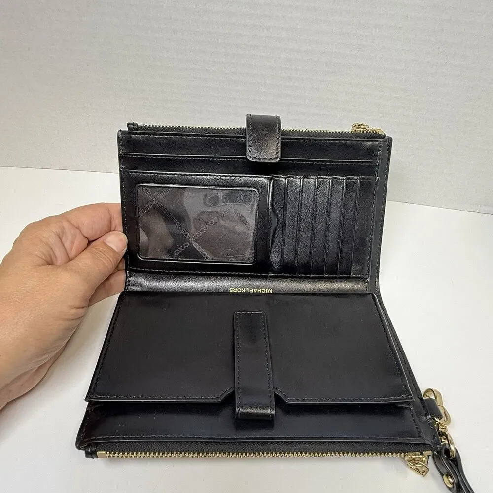 Michael Kors Adele Studded Black Leather Smartphone Wristlet Wallet - Picture 7 of 11
